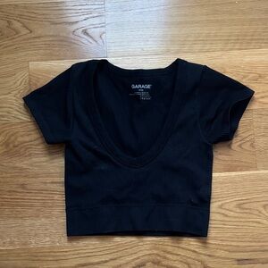 Garage Deep Black Ribbed Crop Top